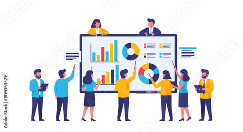 Business team analyzing data charts in a meeting room