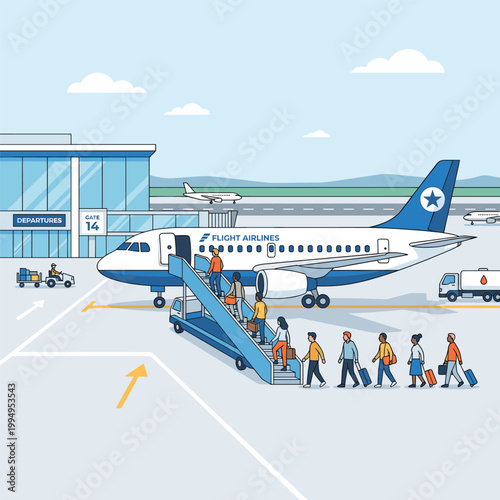 Flight Airlines At Airport With Airplane With Gate