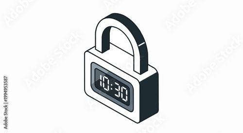 Isometric Padlock with Digital Clock Display, Time-Locked Security and Deadline Concept Illustration
