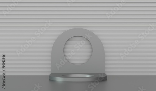 Circular stage, backdrop, showroom, dark color, 3D illustration.