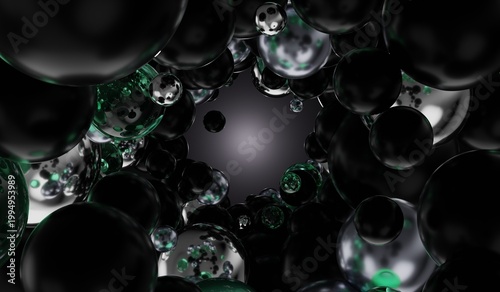 Glass marbles, balls, beads, abstract background, 3D illustration.