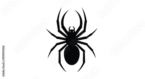 A stark black silhouette depicts a spider with long spindly legs and a rounded abdomen high quality professional