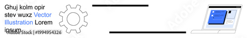 Workflow automation, digital technology, system integration, software development, engineering, process management. Gear icon and a laptop screen. Workflow automation and digital technology concept
