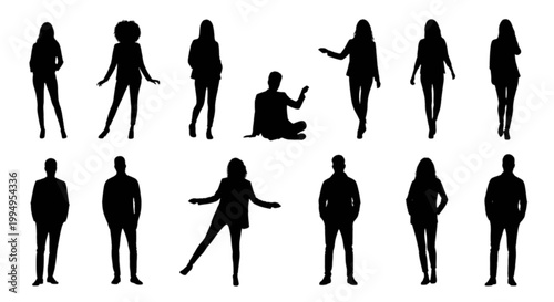 Collection of human silhouettes in various poses