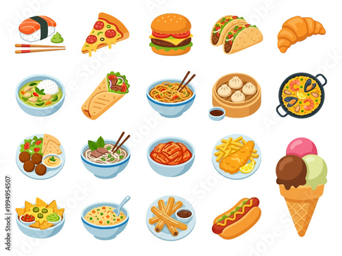 Delicious and diverse assortment of popular international fast food and dishes from around the world