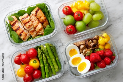 Organized Healthy Meal Planning Concept with Fresh Ingredients in Clear Containers