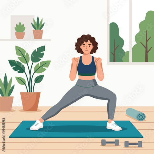 Woman Exercising In Living Room In Garden