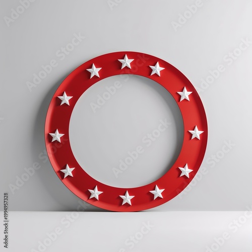 Red Star-Studded Circle Frame, Patriotic Theme for American Holidays, Isolated Background