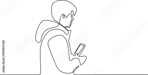 Person using smartphone while leaning forward Vector