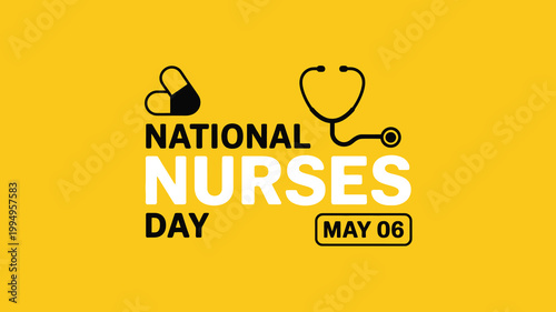 May 6 National Nurses Day digital illustration with pill and stethoscope flat icons