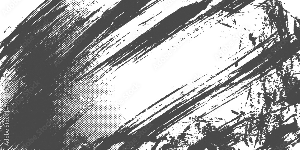 Obraz premium Black grunge background: abstract brush stroke texture rough paint splatter distressed monochrome artistic design