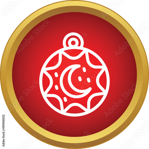 Round amulet with a crescent moon and stars design in a red and gold icon