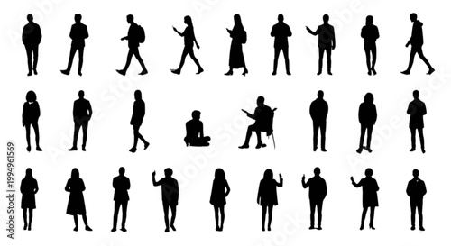 Collection of black silhouettes of people