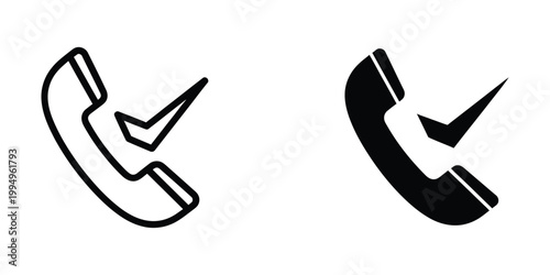 Two contrasting styles of telephone icons with check marks inside their receivers