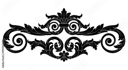Intricate classic ornamental scroll border with floral and leaf motifs in black, isolated white background.