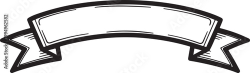 Blank vintage ribbon banner with decorative edges, hand-drawn sketch style, isolated on white background for text and design elements.