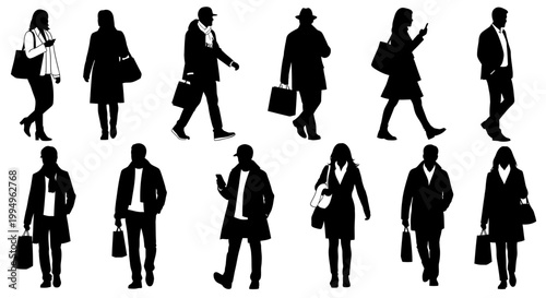 Silhouettes of business people walking.