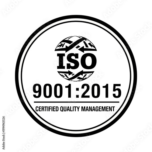 ISO 9001:2015 quality management certification logo.