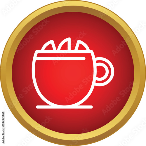 Hot chocolate mug filled with marshmallows on a festive red background