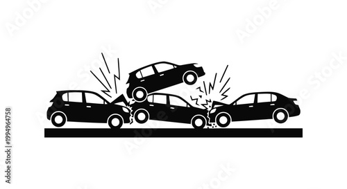Vector illustration of car accident icon, multivehicle collision vector illustration on a transparent background