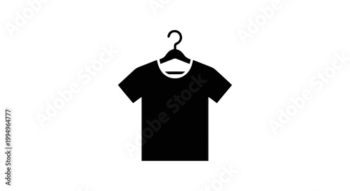 Vector illustration of black tshirt icon on a clothes hanger on a transparent background