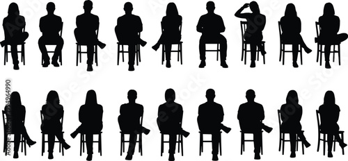 Photos people silhouettes sitting chair poses front view posture lifestyle isolated bla