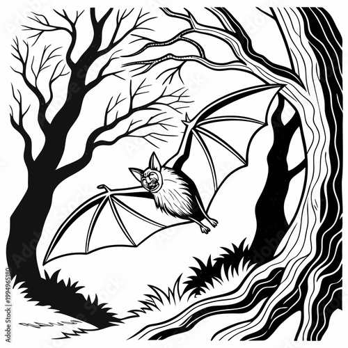 The Hollow Bat Beast black and white coloring page of vector illustration