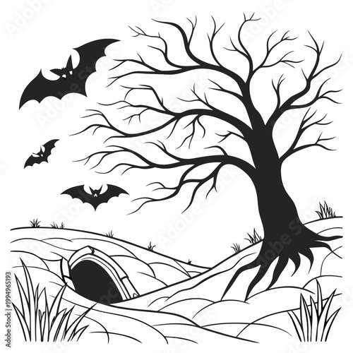 The Hollow of Flying Shadows black and white coloring page of vector illustration