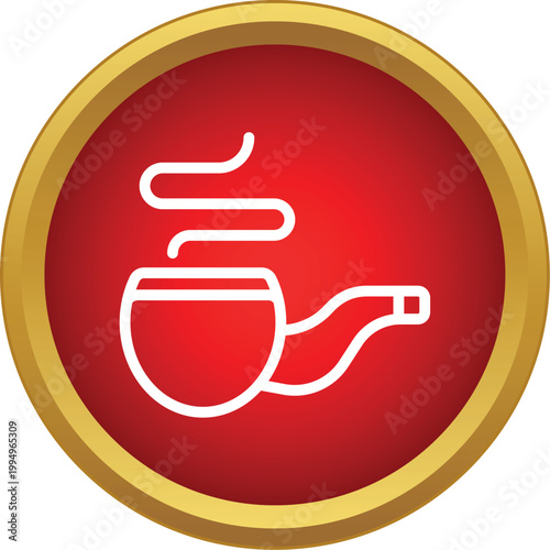 Smoking pipe with rising smoke, presented as a flat icon with a golden border
