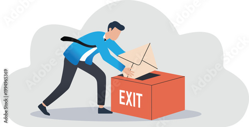 Businessman putting a letter in an exit box