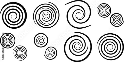 Spiral Swirl Icon Set with Abstract Circular Motion Shapes and Vortex Line Patterns for Creative Design