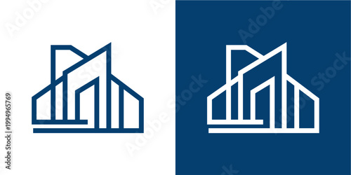 Clean and sleek dual house icons featuring modern architectural design in minimalist line art style. Ideal for real estate, housing, property development, urban planning, and business presentations wi