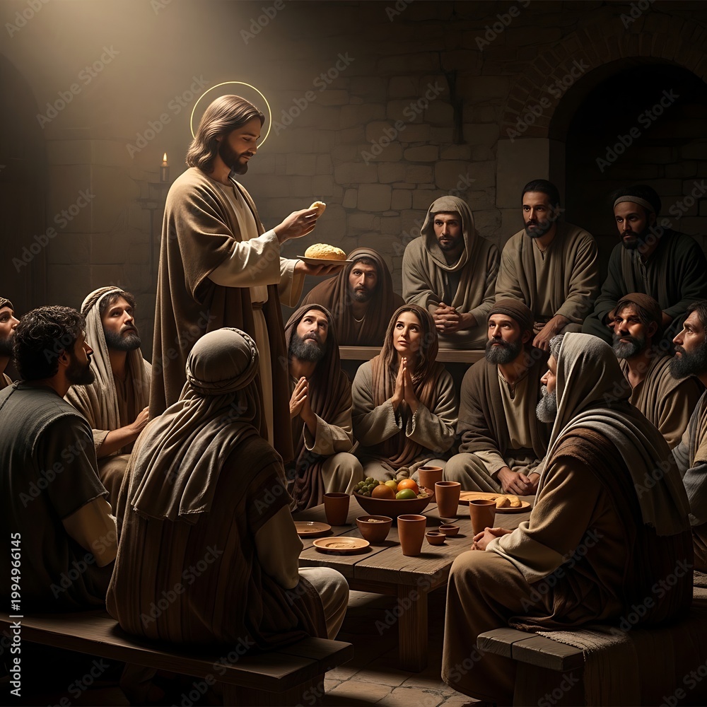 Fototapeta premium Jesus Christ teaching Last Supper disciples.