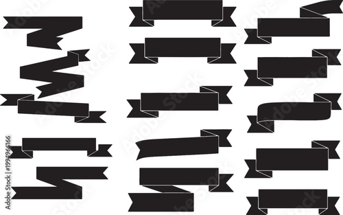 Black ribbon banners isolated on checkered background vector illustration.