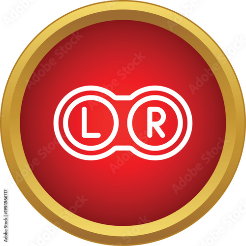 Contact lens case with l and r letters, indicating left and right eye, inside a red circle icon