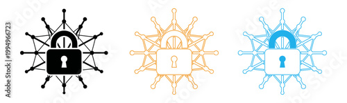 Cybersecurity lock icons orange and teal representations of digital protection