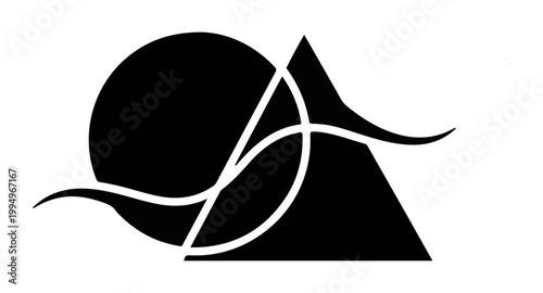 Abstract geometric logo design with sun and triangle elements representing balance and harmony ideal for branding and corporate identity