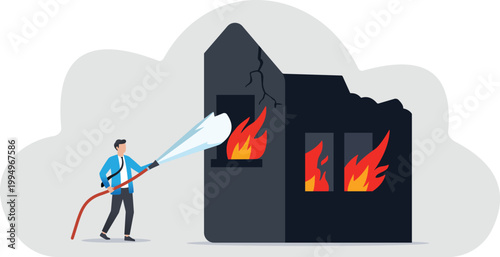 Firefighter extinguishing fire in a burning building