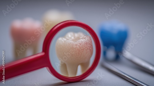 Tooth Under Magnifying Glass Close Up Dental Inspection Concept