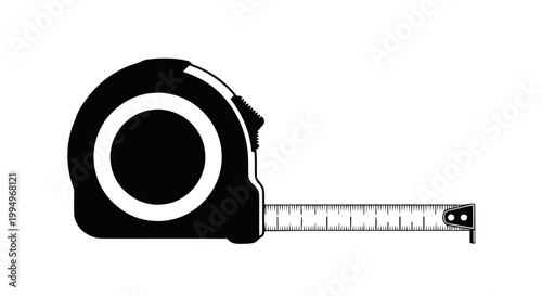 Vector illustration of black and white silhouette icon of a measuring tape on a transparent background