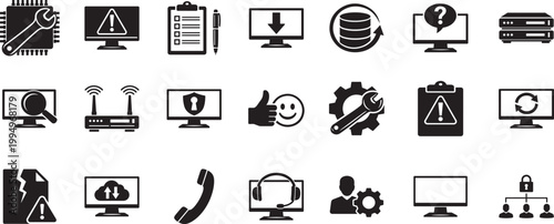 IT support icon set vector EPS file for help desk, technical service, troubleshooting and system repair