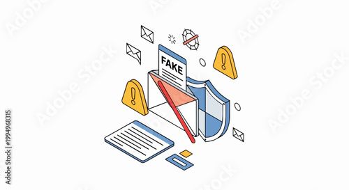 Phishing Email and Cybersecurity Protection Concept Isometric Illustration