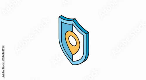 Isometric Security Shield with Location Pin Icon - Data Privacy and Geo-Security Illustration