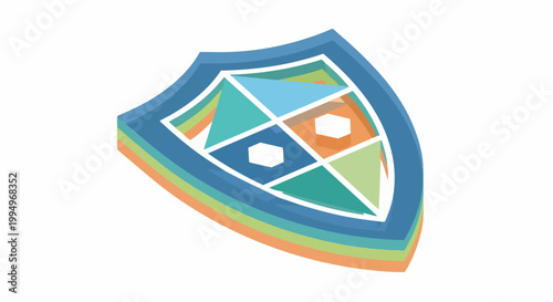 Modern Isometric Layered Shield Icon Representing Multi-Level Cybersecurity, Data Protection, and Digital Security Defense