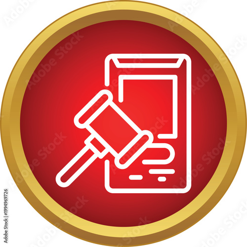 Digital gavel impacting a smartphone screen for online auctions and legal apps