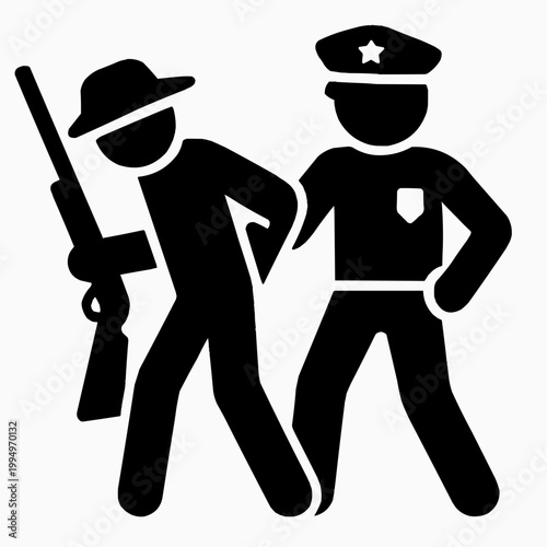 Police Officer Arresting an Armed Suspect Silhouette Icon