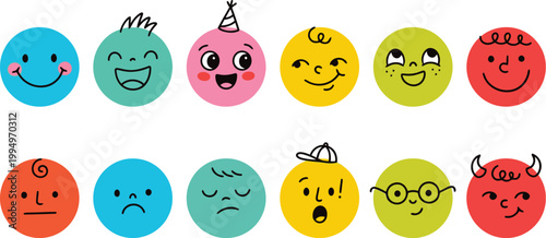 Colorful Cartoon Faces with Expressions