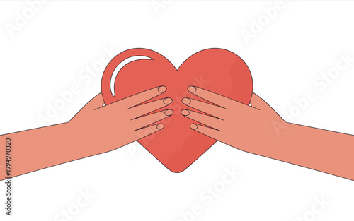 Two hands holding a red heart symbol isolated on white background