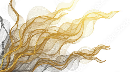 Abstract golden and grey smoke wave lines