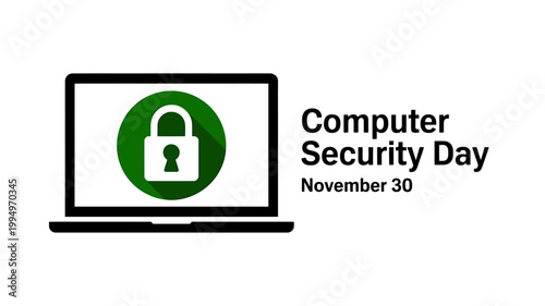 Computer security day concept with laptop and padlock on screen